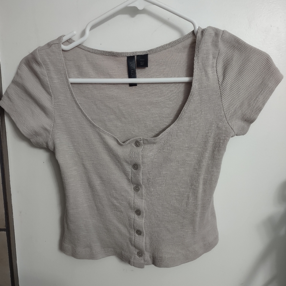 Beige Button-Up Crop Top
